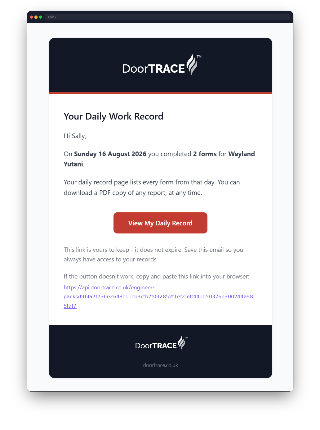 The daily work record email