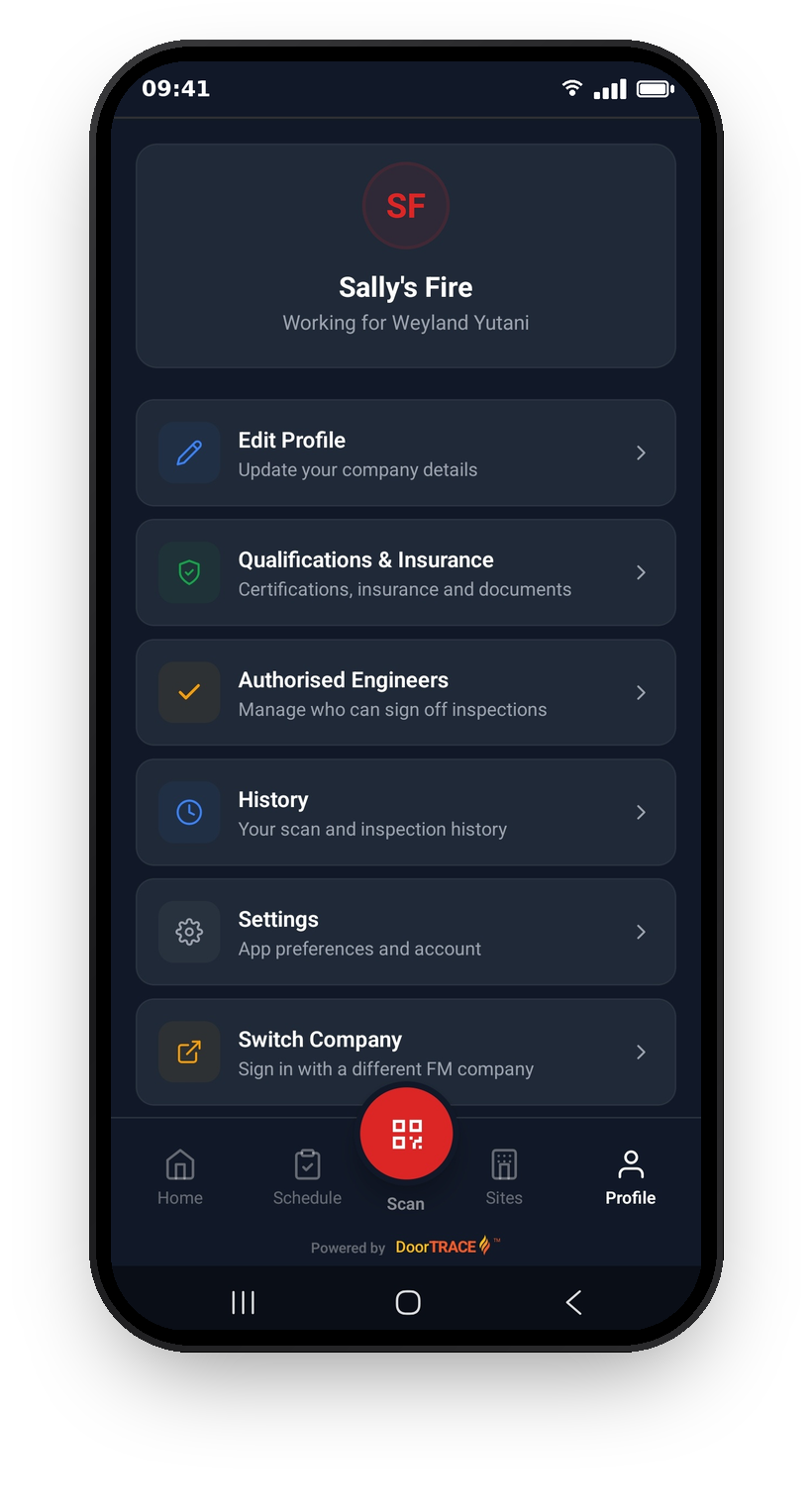 The Profile screen with the Qualifications & Insurance menu row