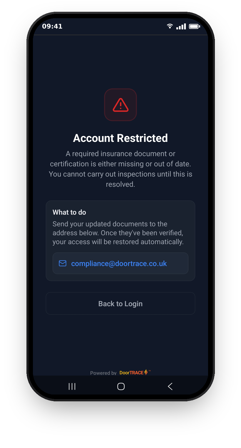 The Account Restricted screen