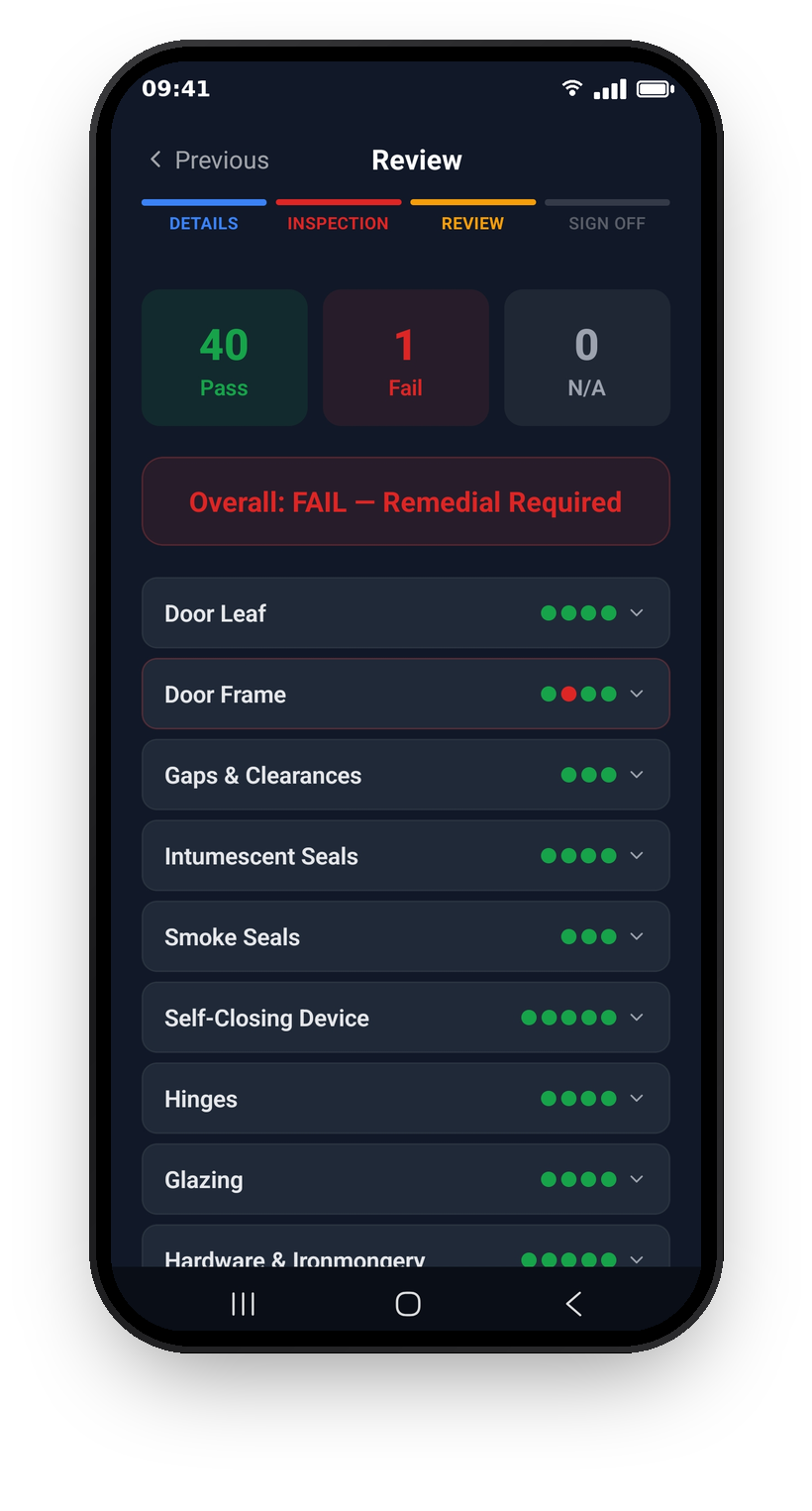 The Review step with the overall result