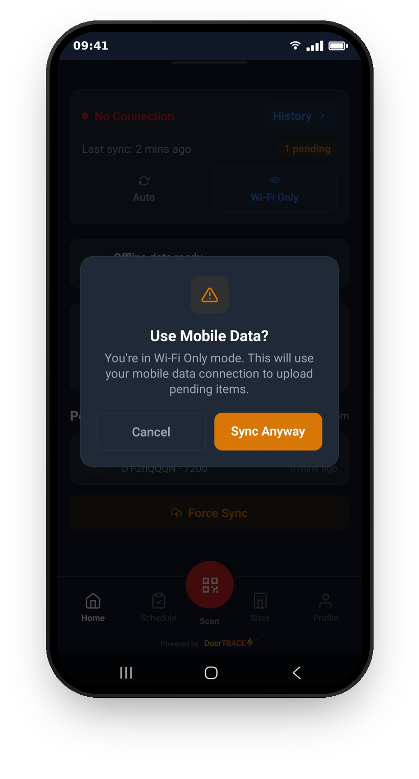 The Use Mobile Data confirmation when Force Sync is tapped in Wi-Fi Only mode