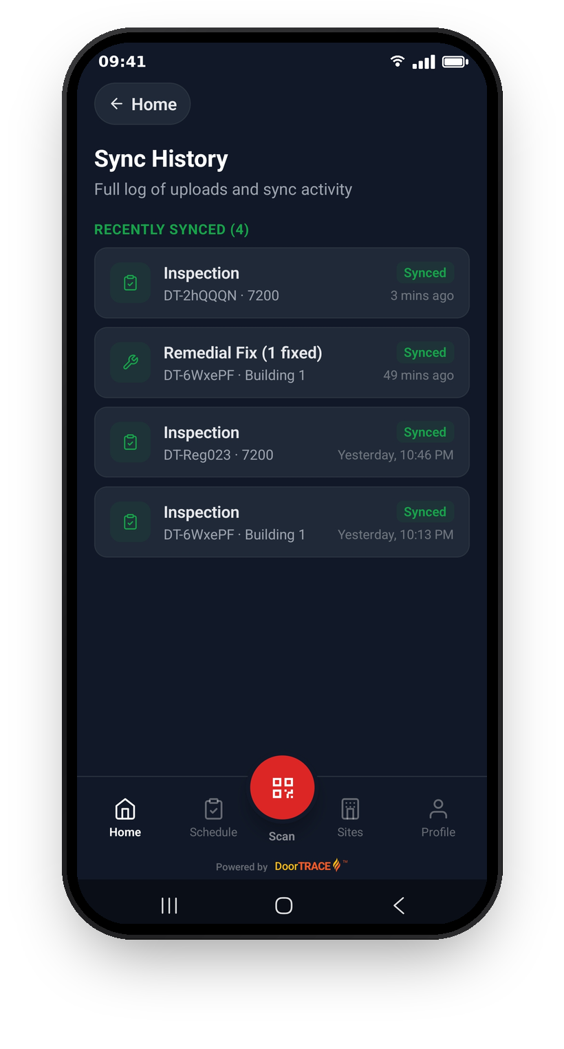 The Sync History page