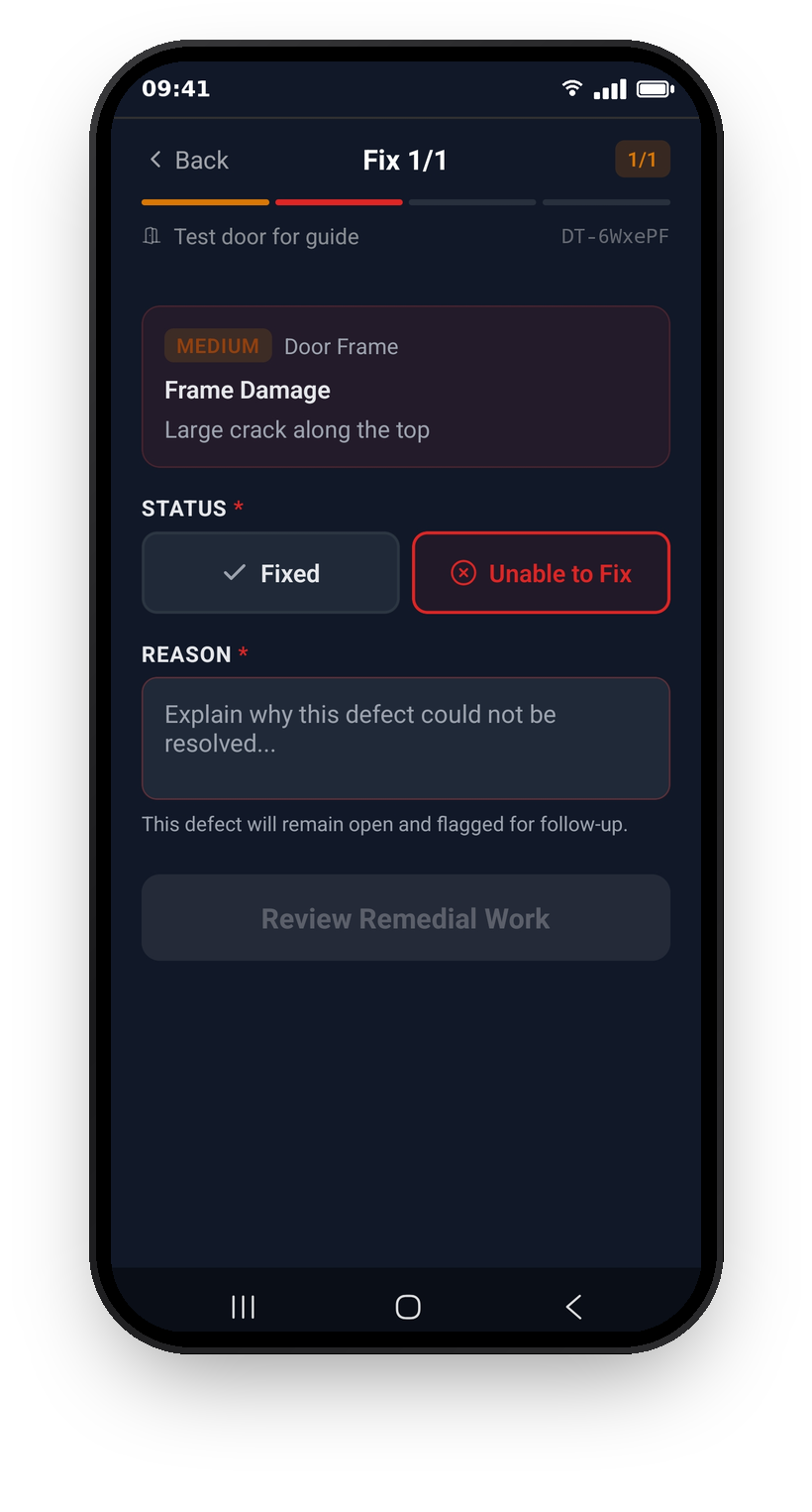 The fix step with Unable to Fix selected