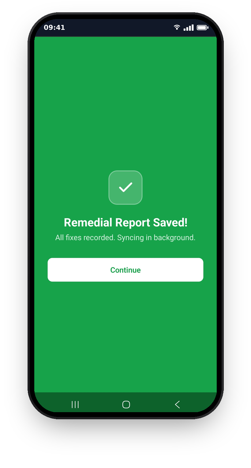 The Remedial Report Saved confirmation
