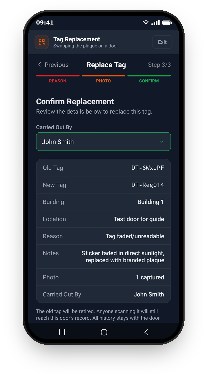 The Confirm Replacement step