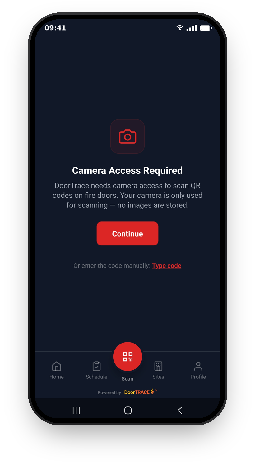 The camera access screen