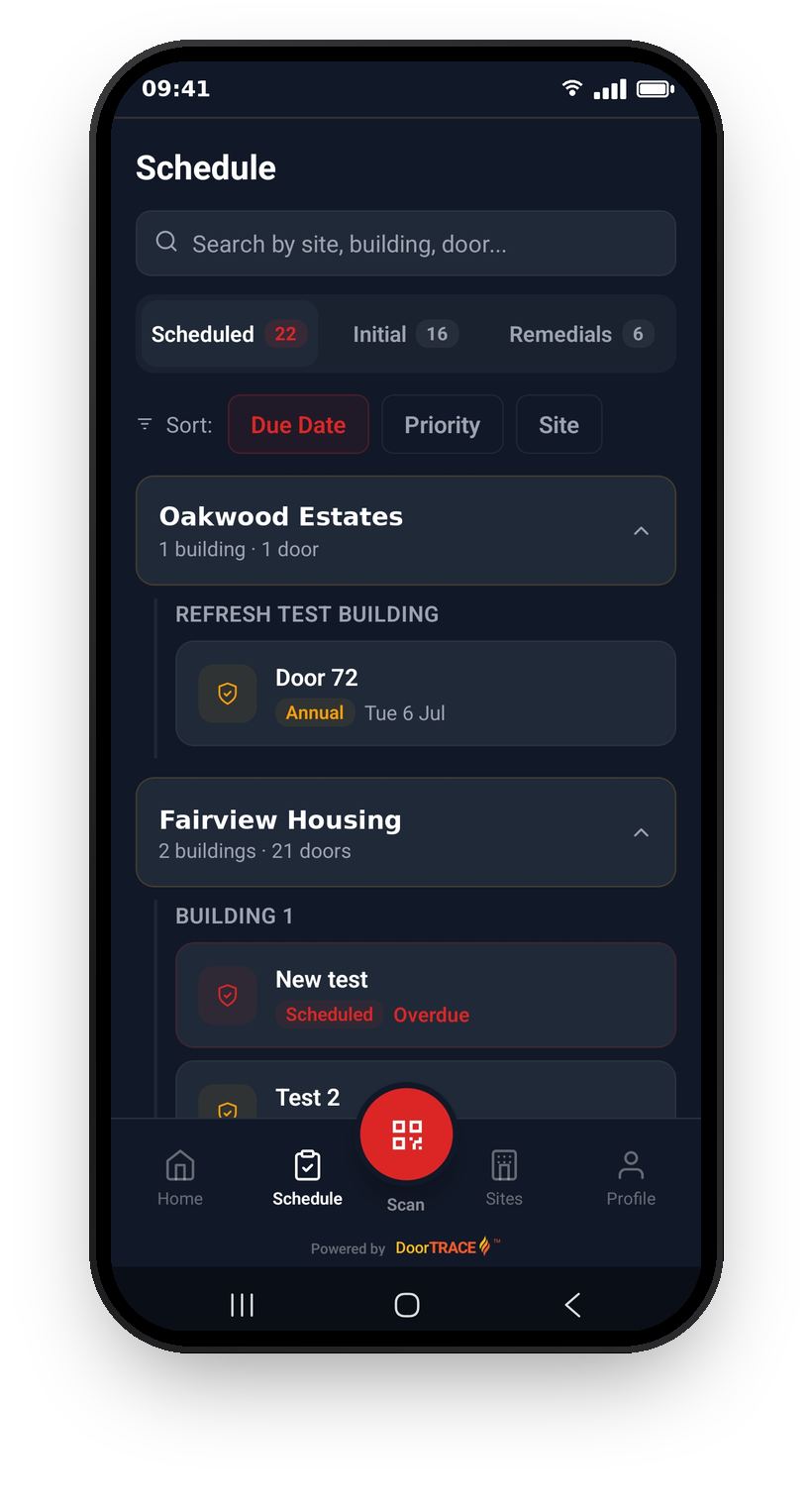 The Schedule tab showing scheduled inspections
