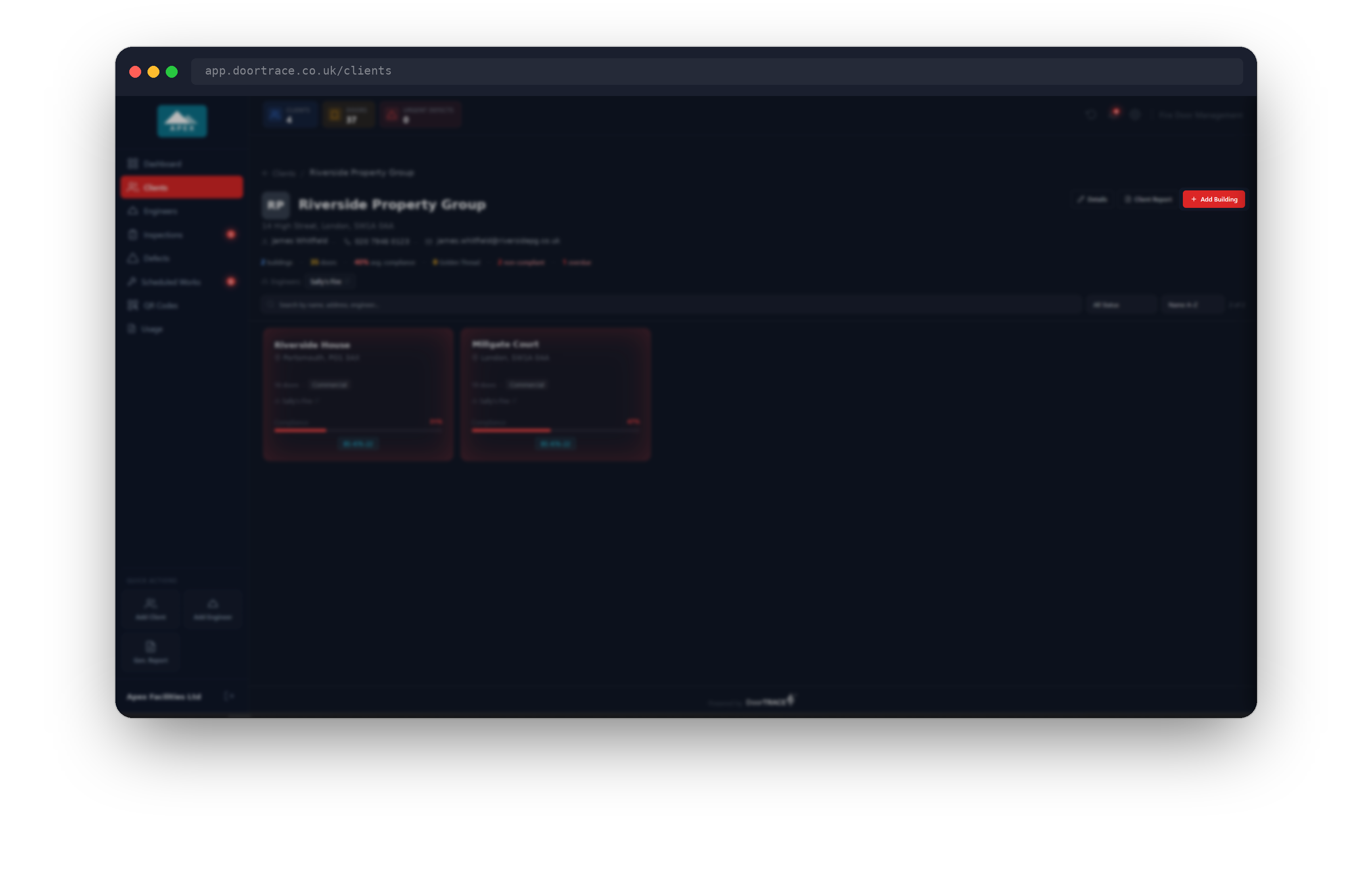 The client page with the Add Building button