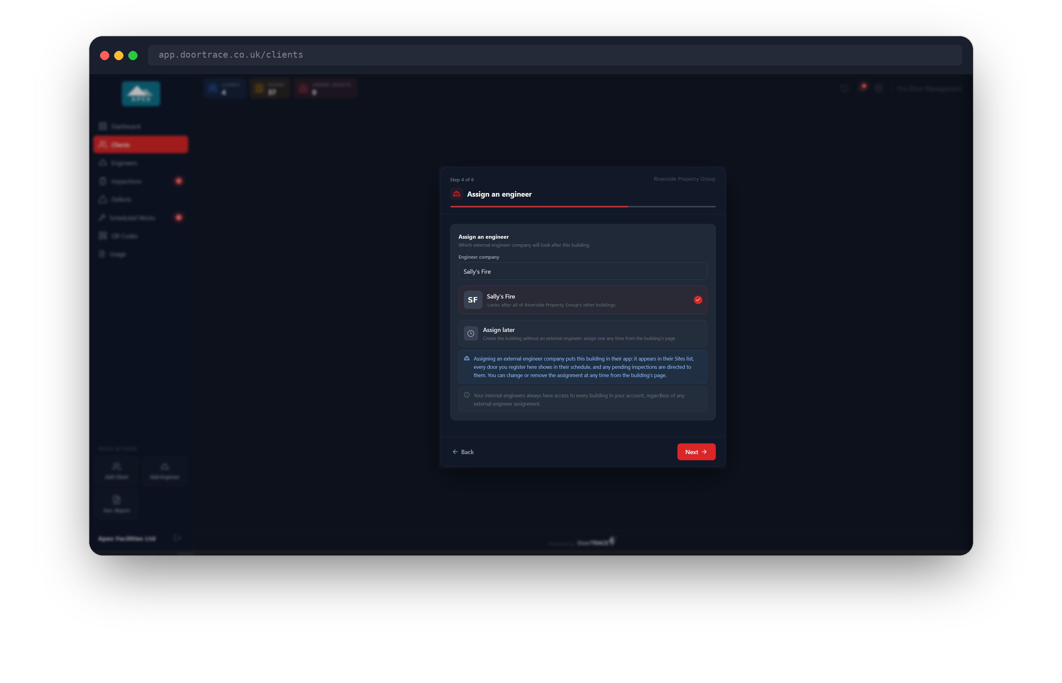 The Assign an engineer page