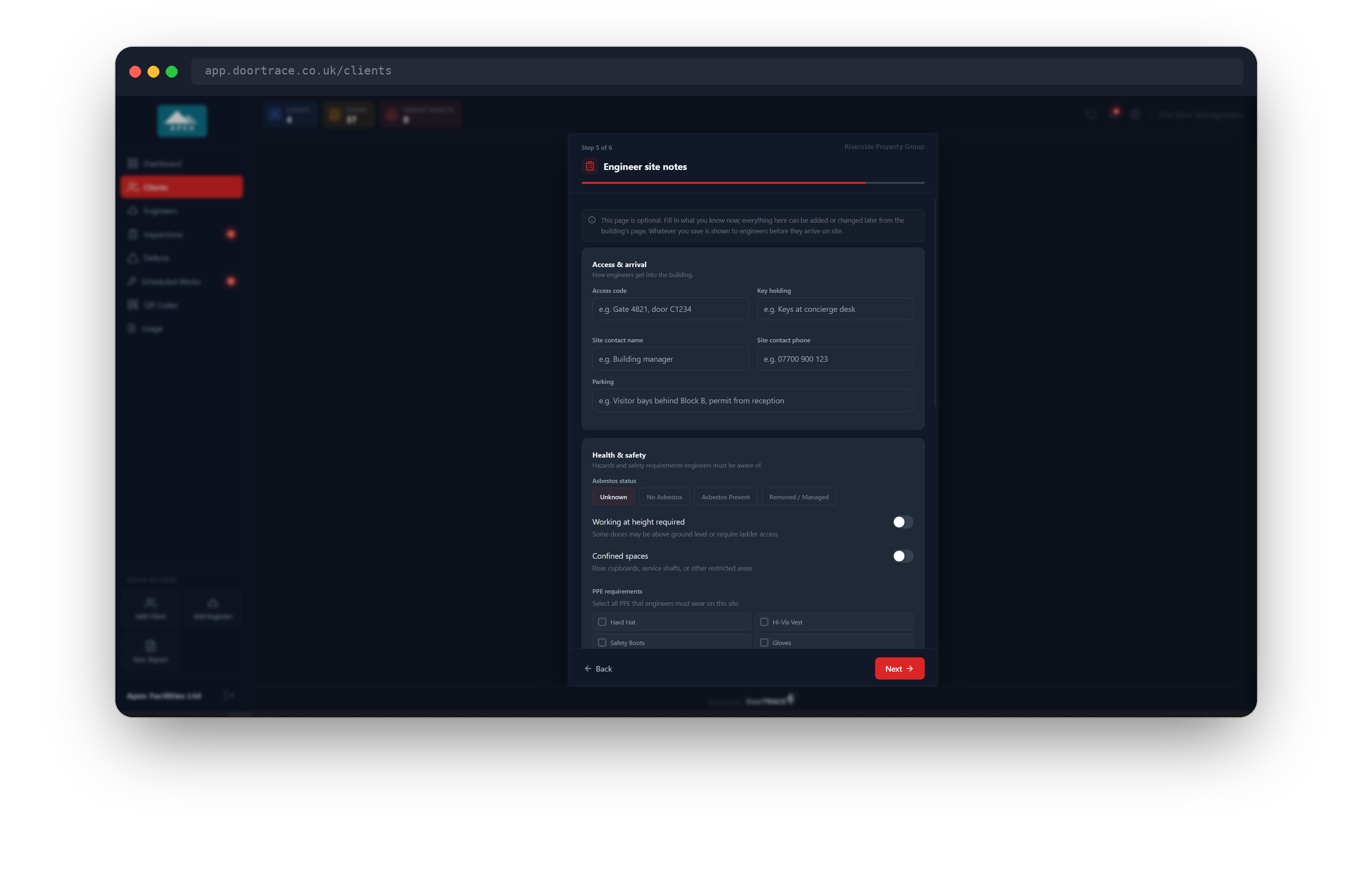 The Engineer site notes page