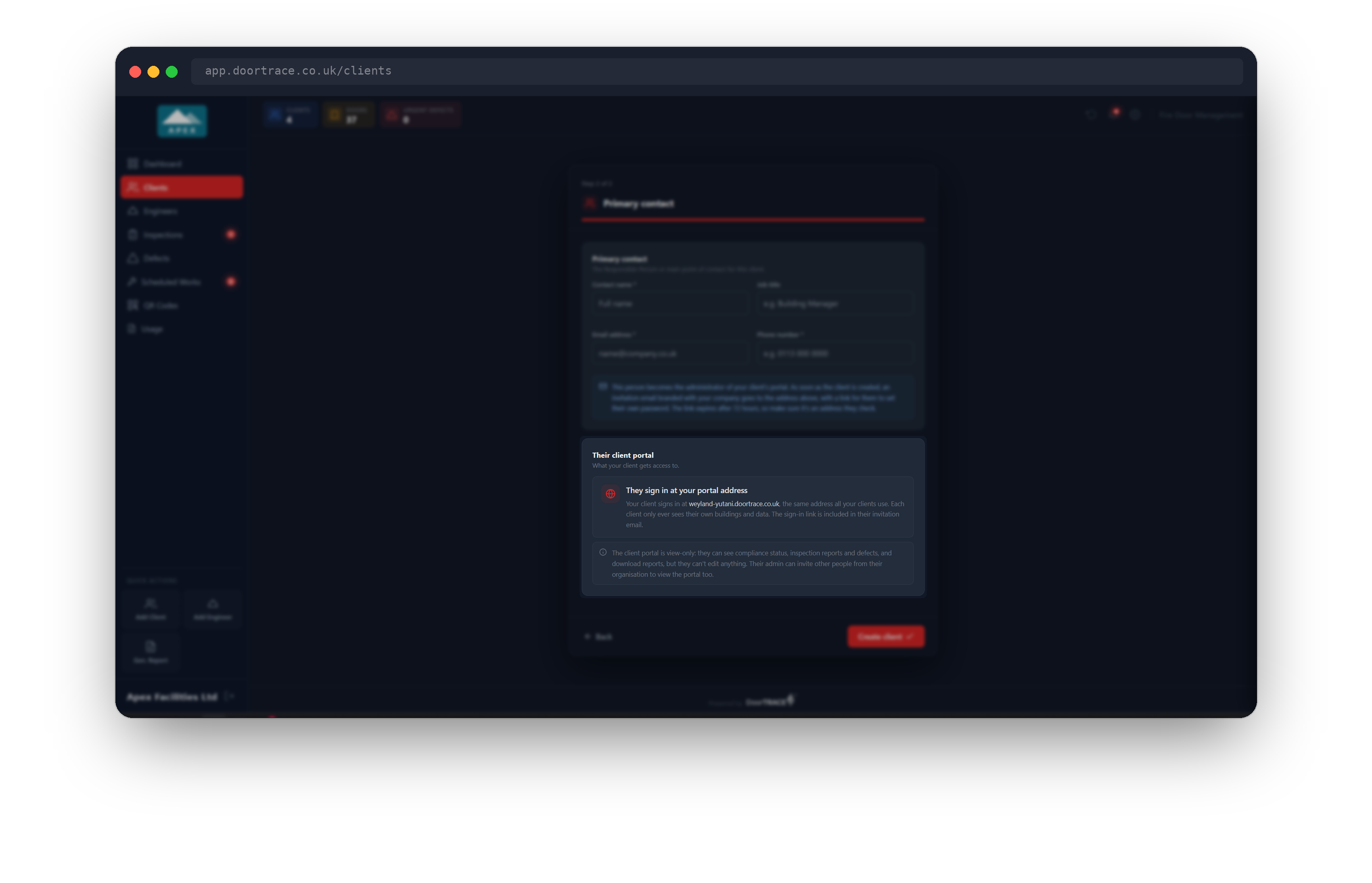 The Their client portal card showing the sign-in address