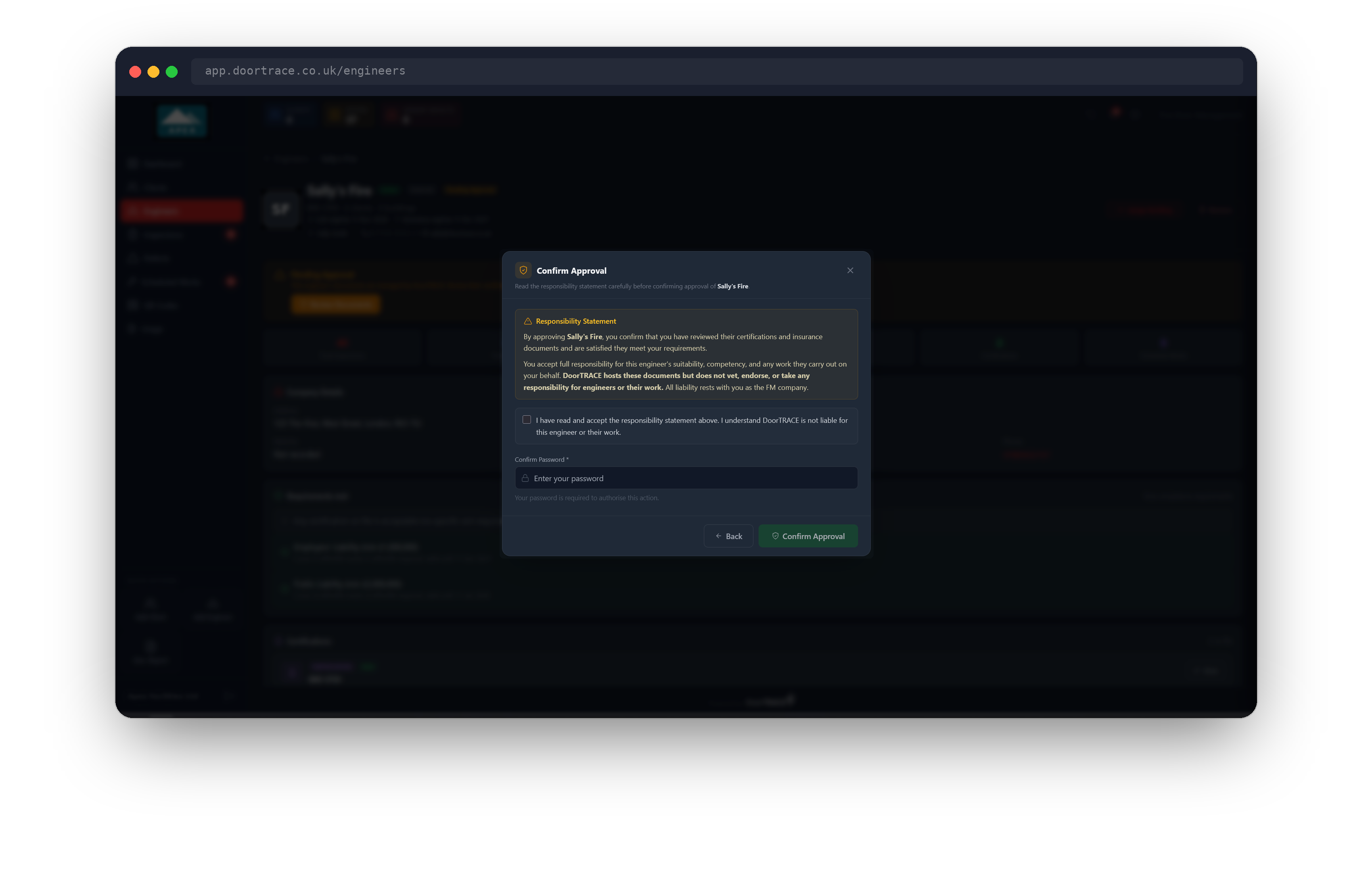 The Confirm Approval step with the responsibility statement
