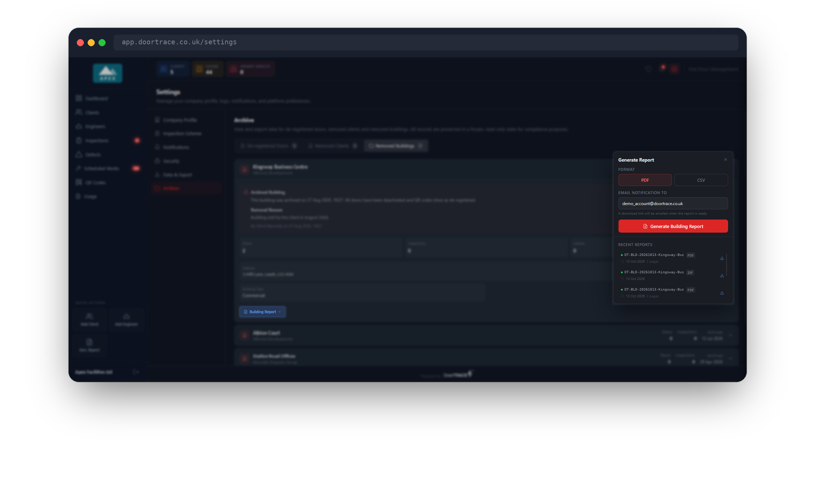 The Generate Report panel with Recent Reports