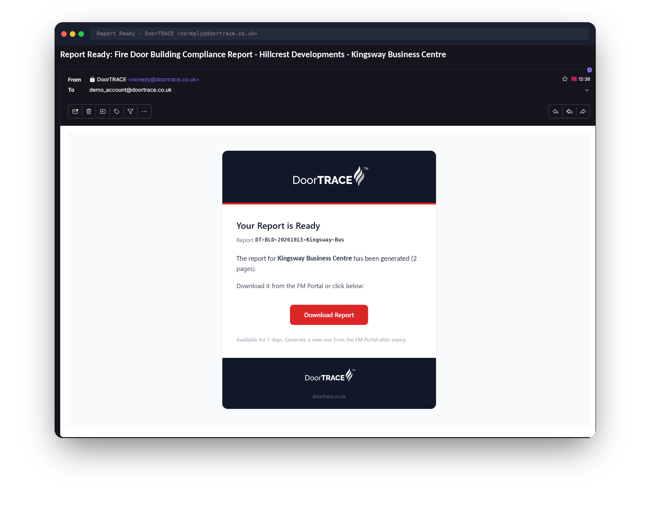 The Your Report is Ready email