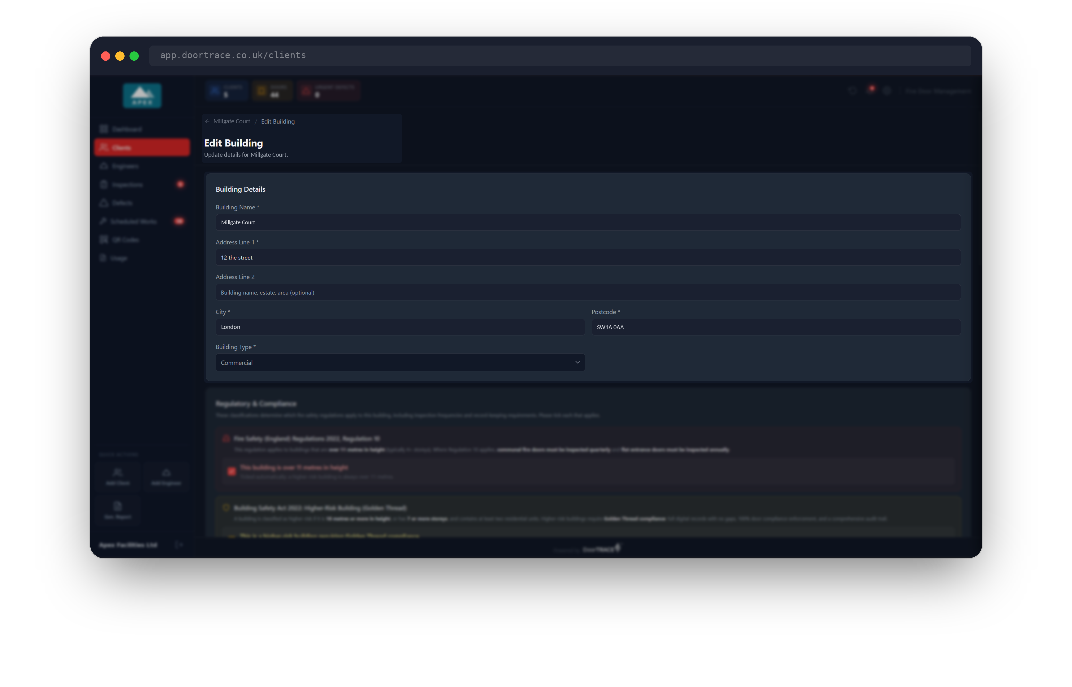 The Edit Building page