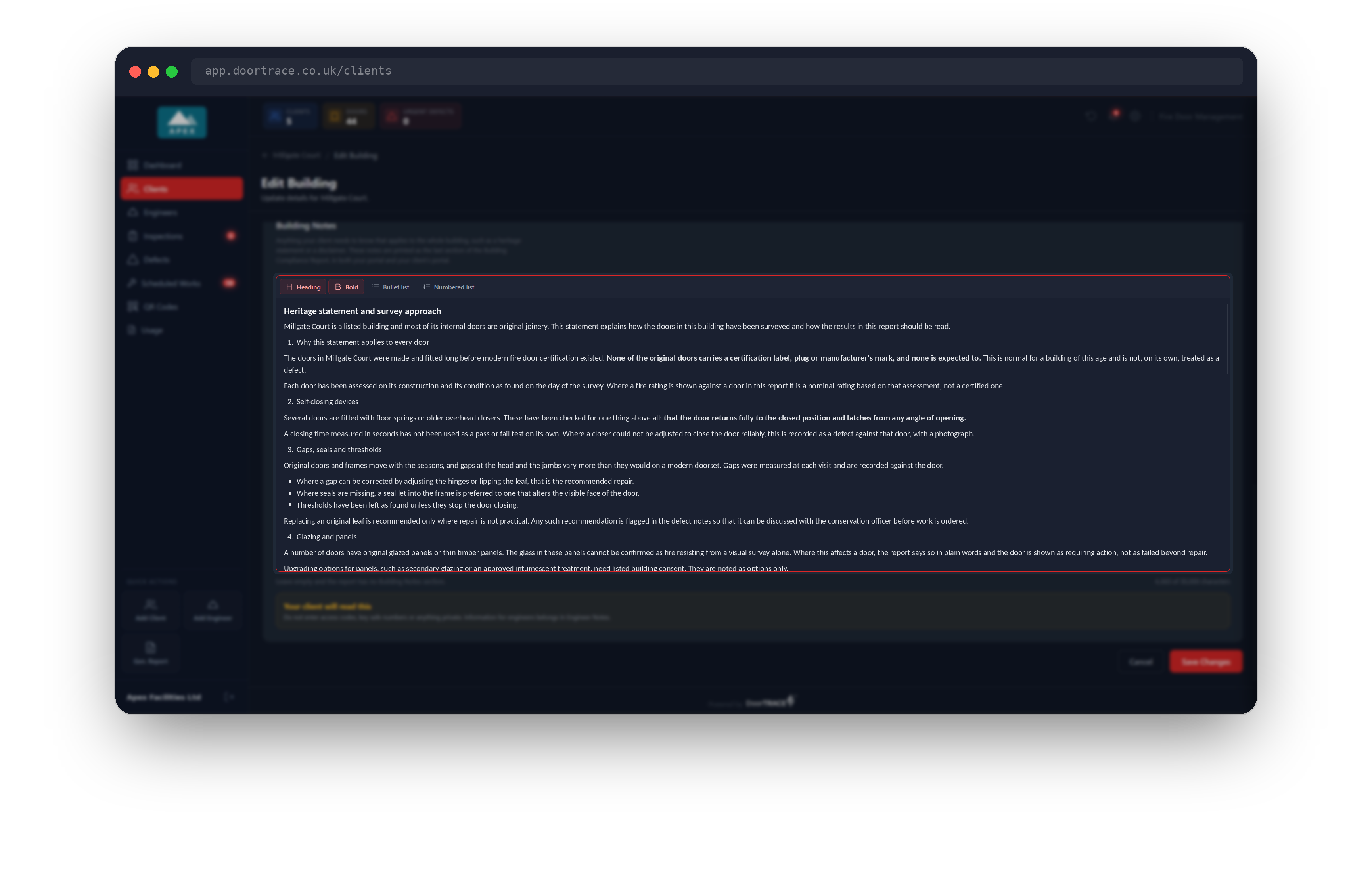 The toolbar with Heading and Bold lit