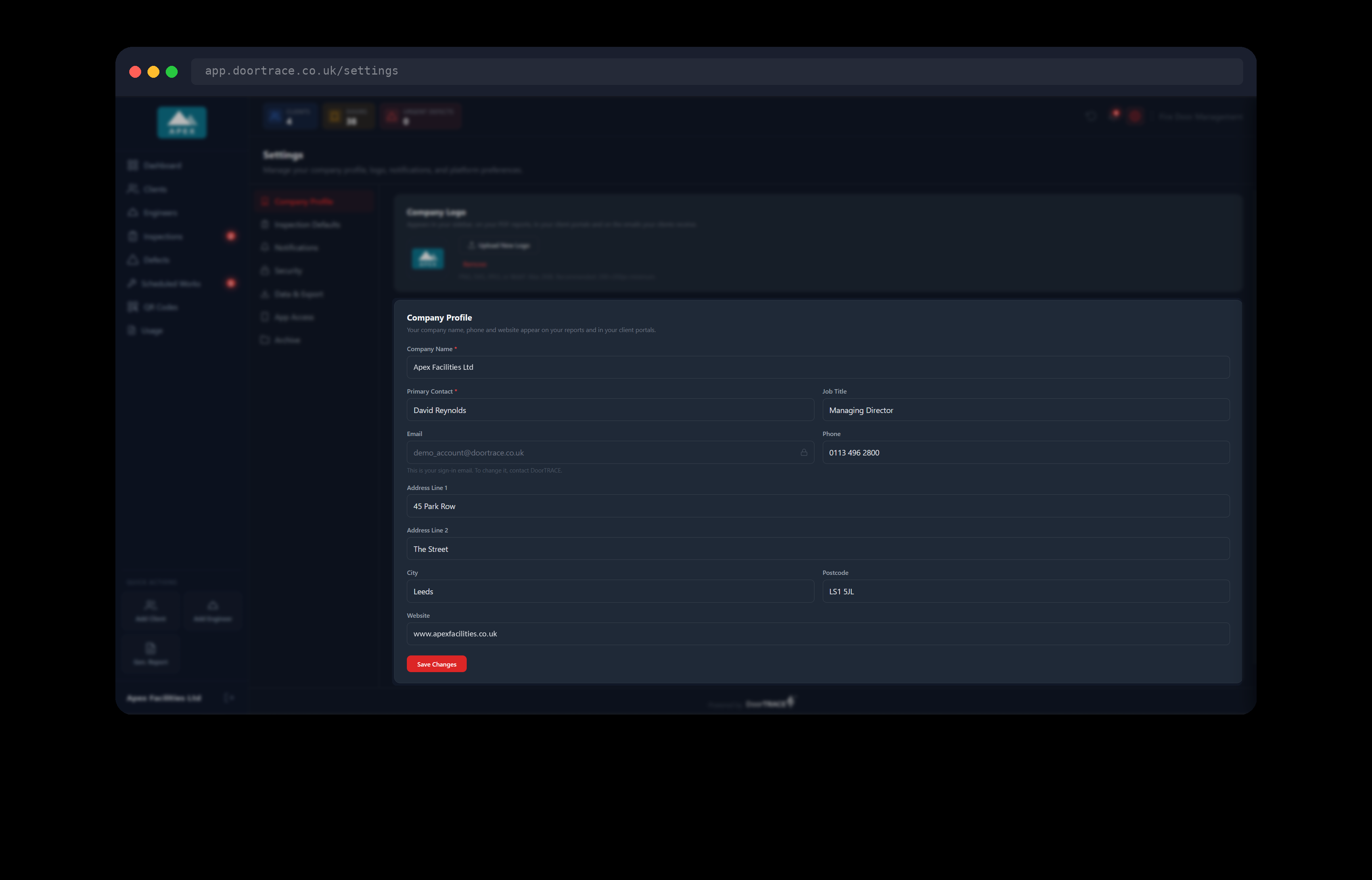 The Company Profile form