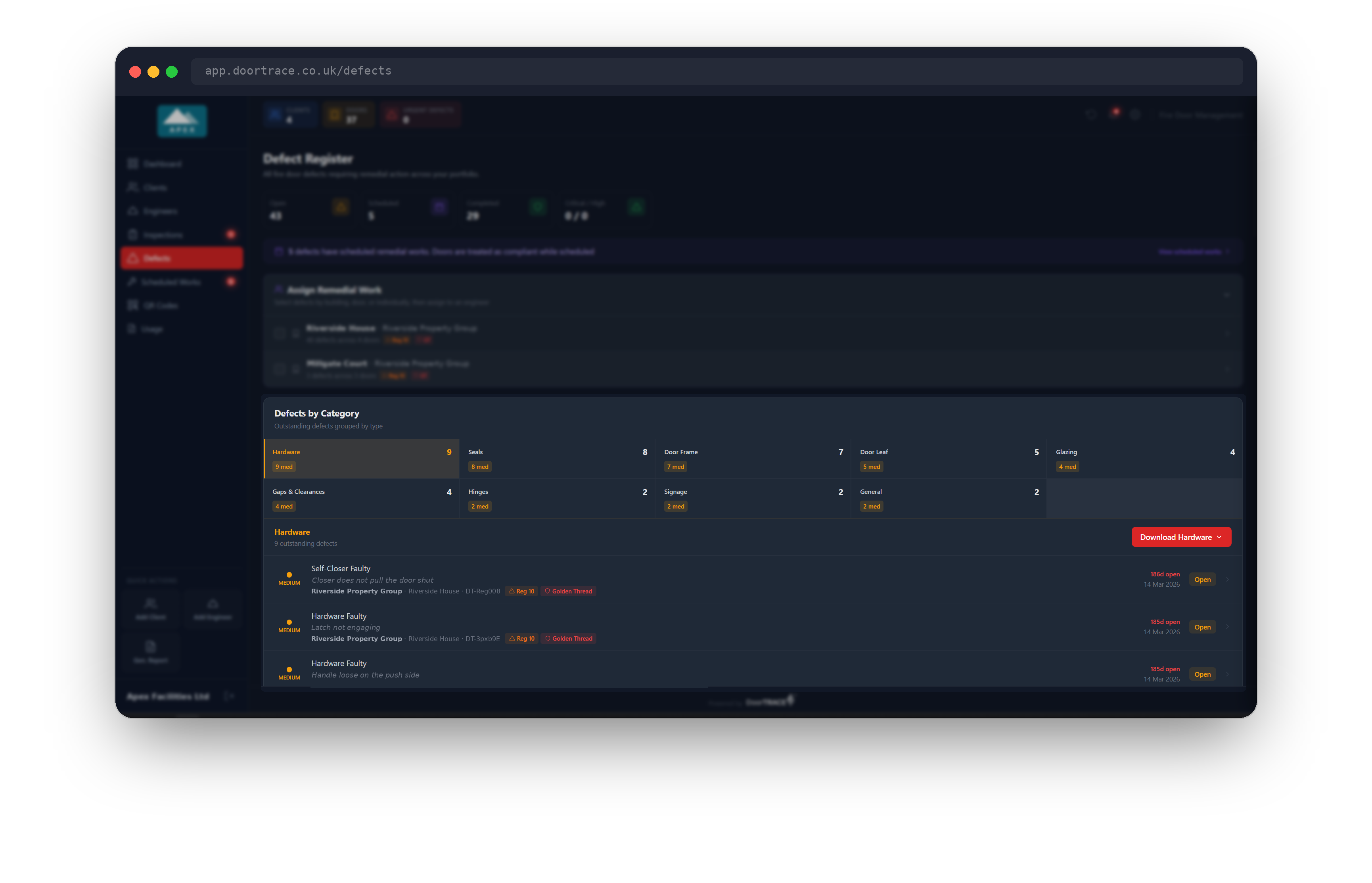 Defects by Category with a category selected