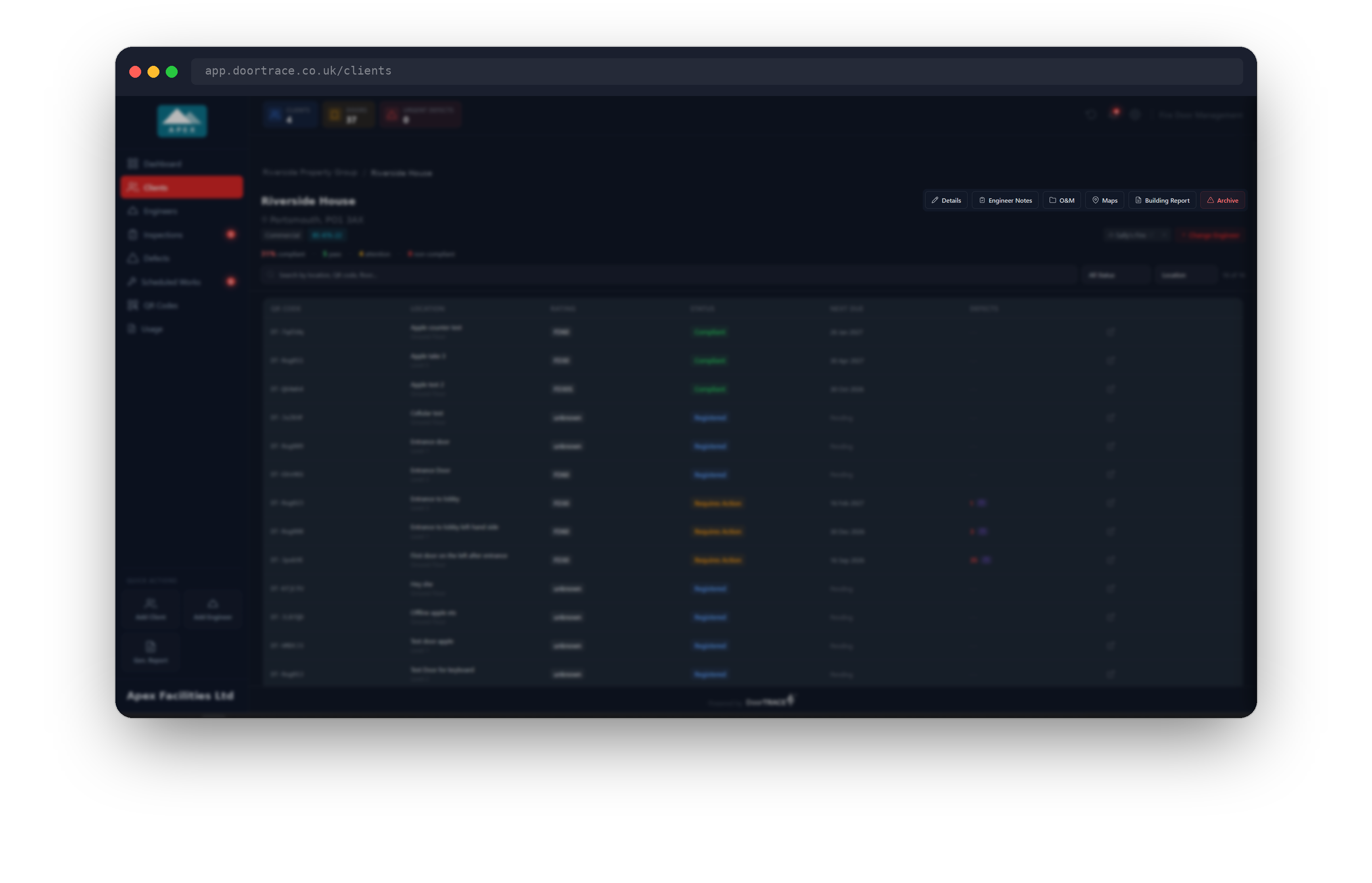 The building page with the Engineer Notes button
