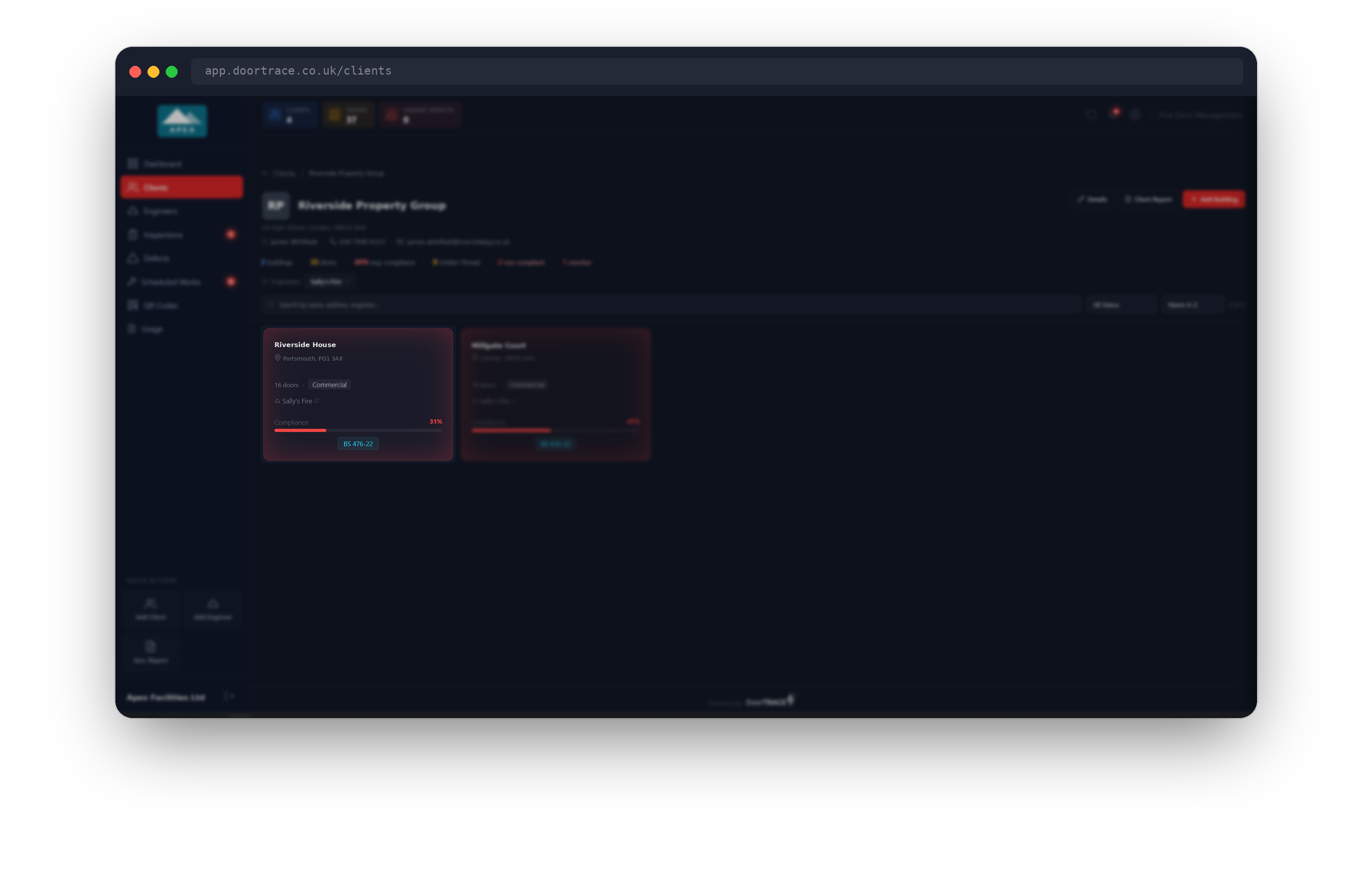 Client page with a building card highlighted