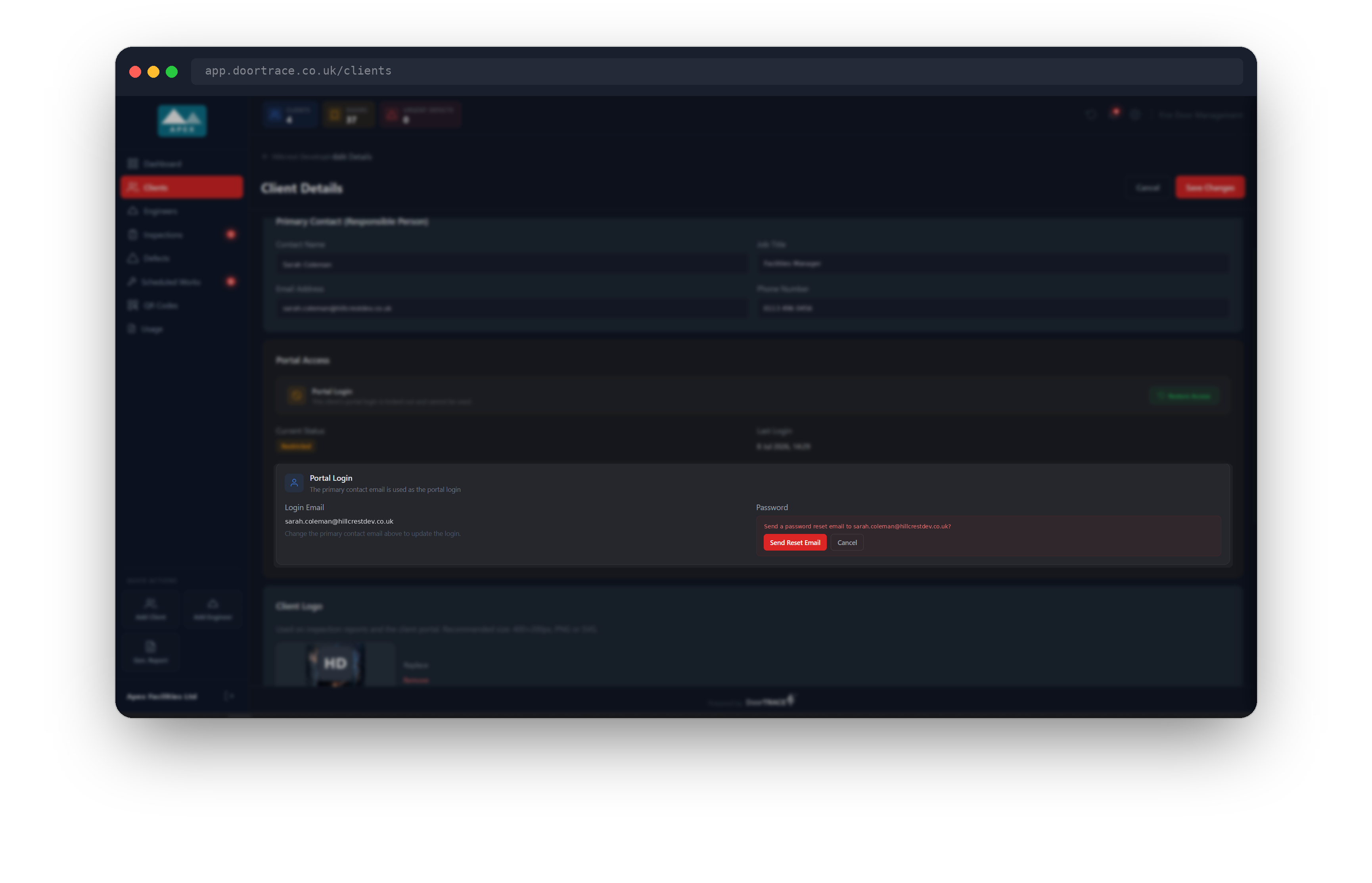 The Portal Login card, showing the login email and the Reset Password button