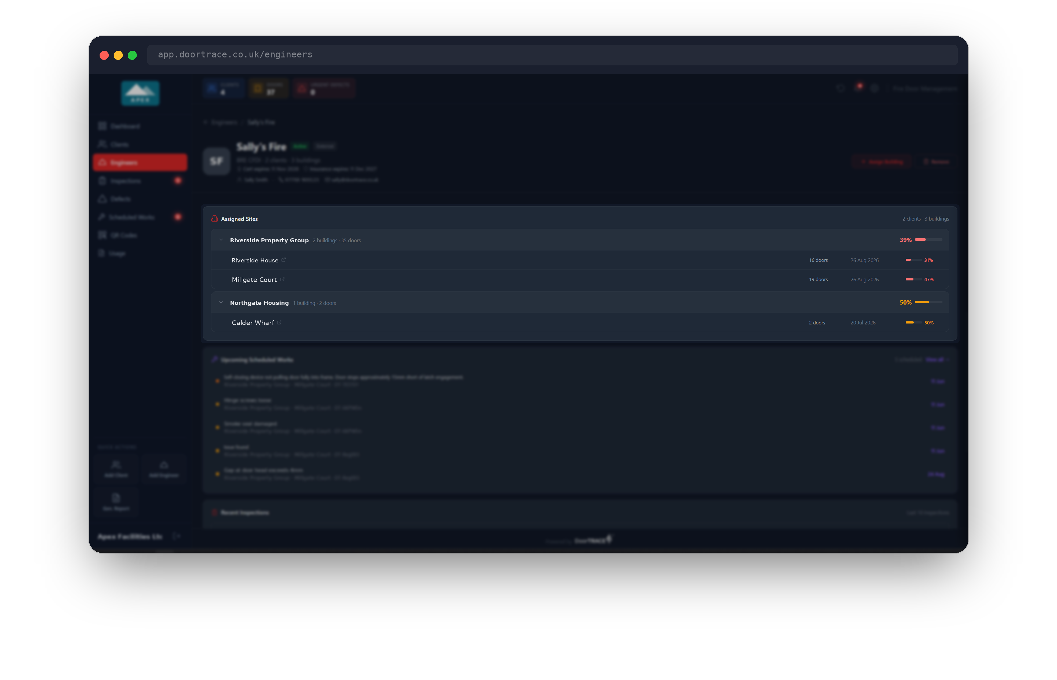 Assigned Sites with a client expanded