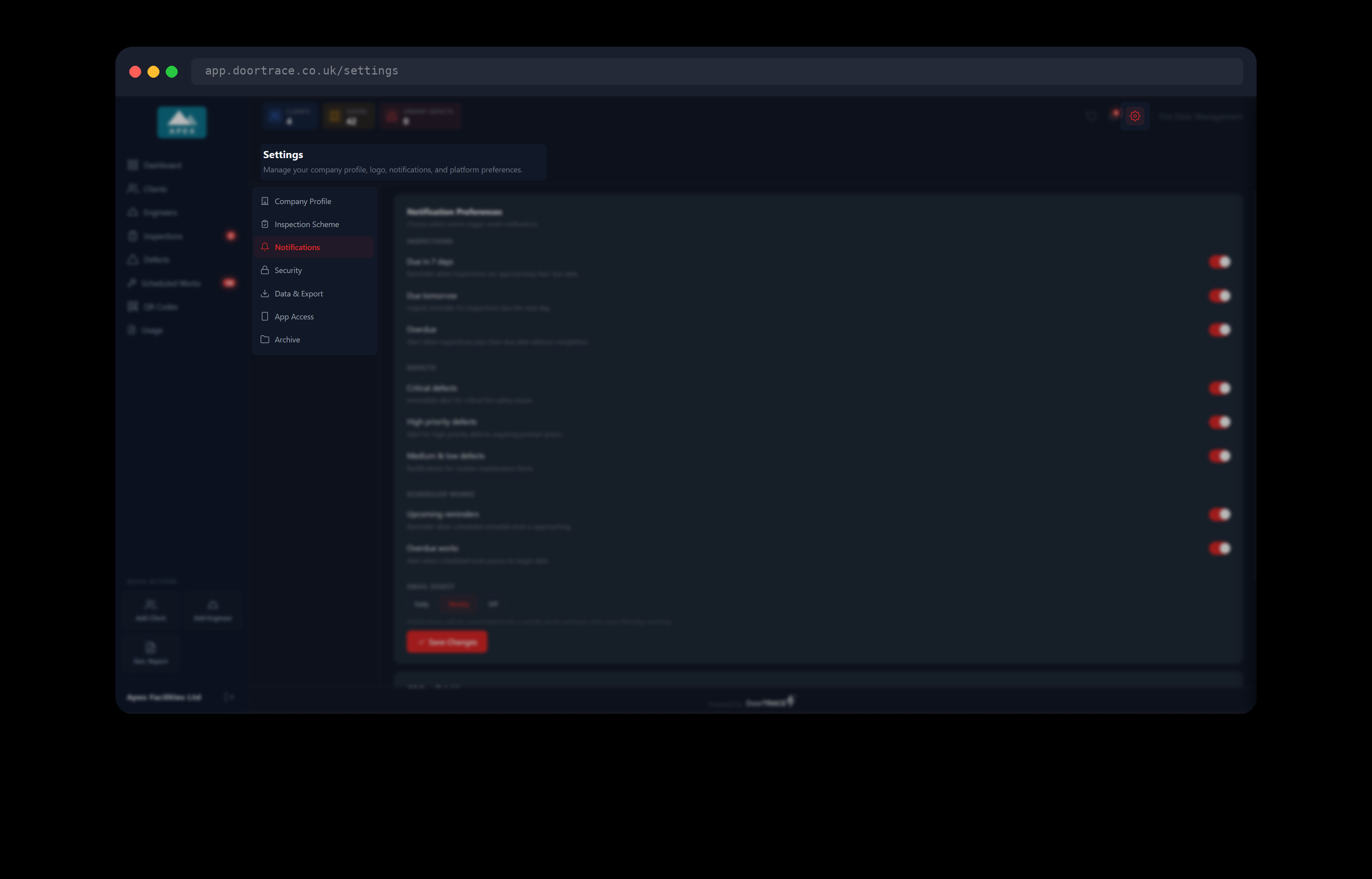 The Settings page with Notifications selected