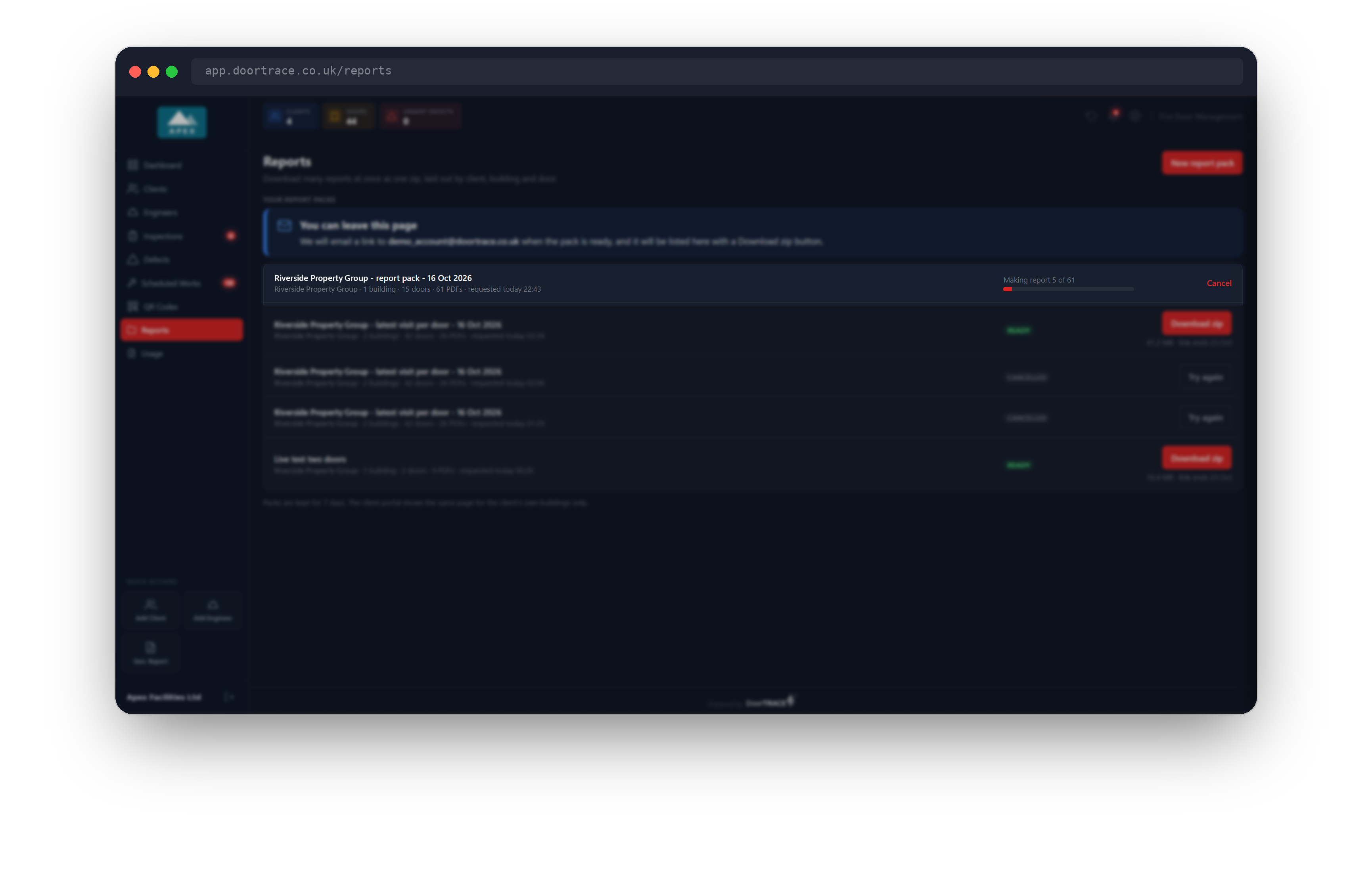 A pack being made, with the progress bar