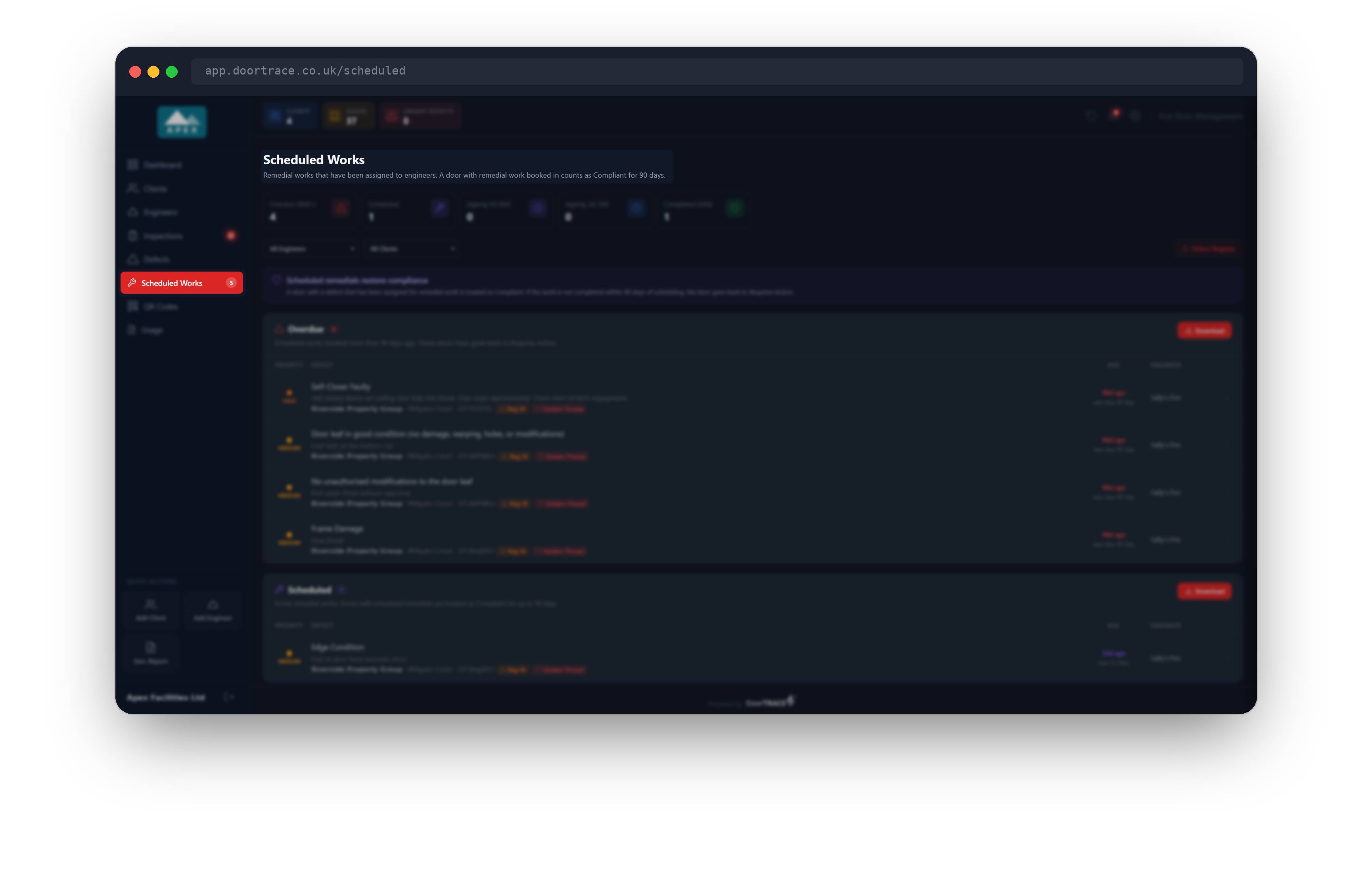 The Scheduled Works page with the sidebar entry highlighted