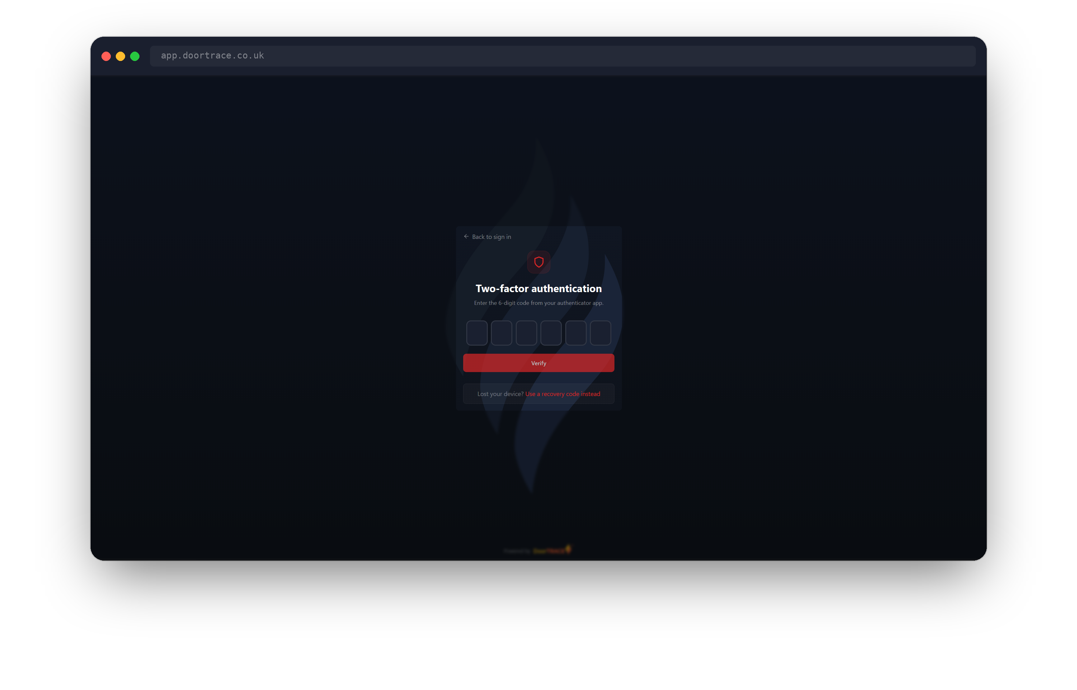 The two-factor step of the sign-in screen