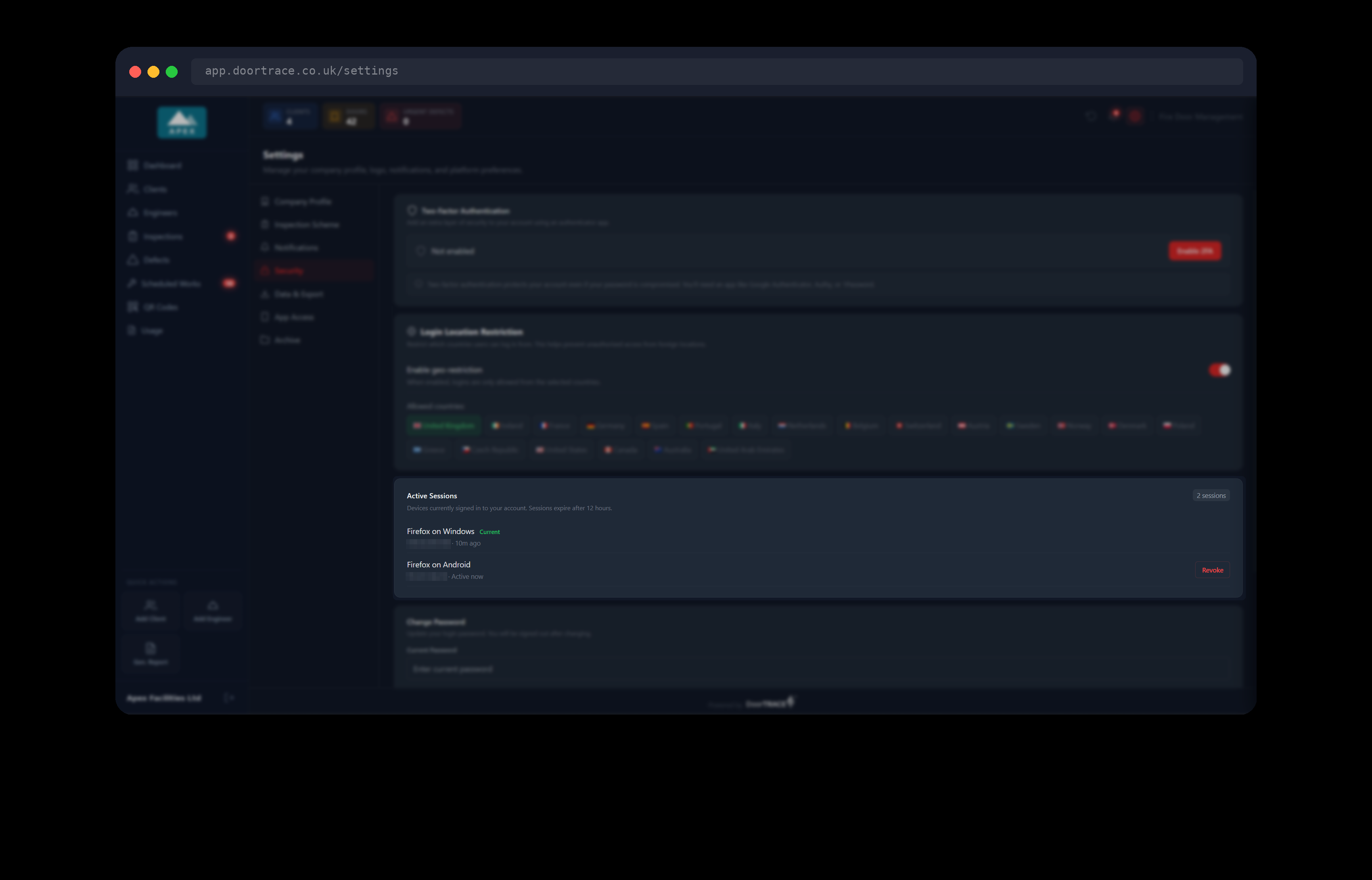 The Active Sessions box with a second browser signed in