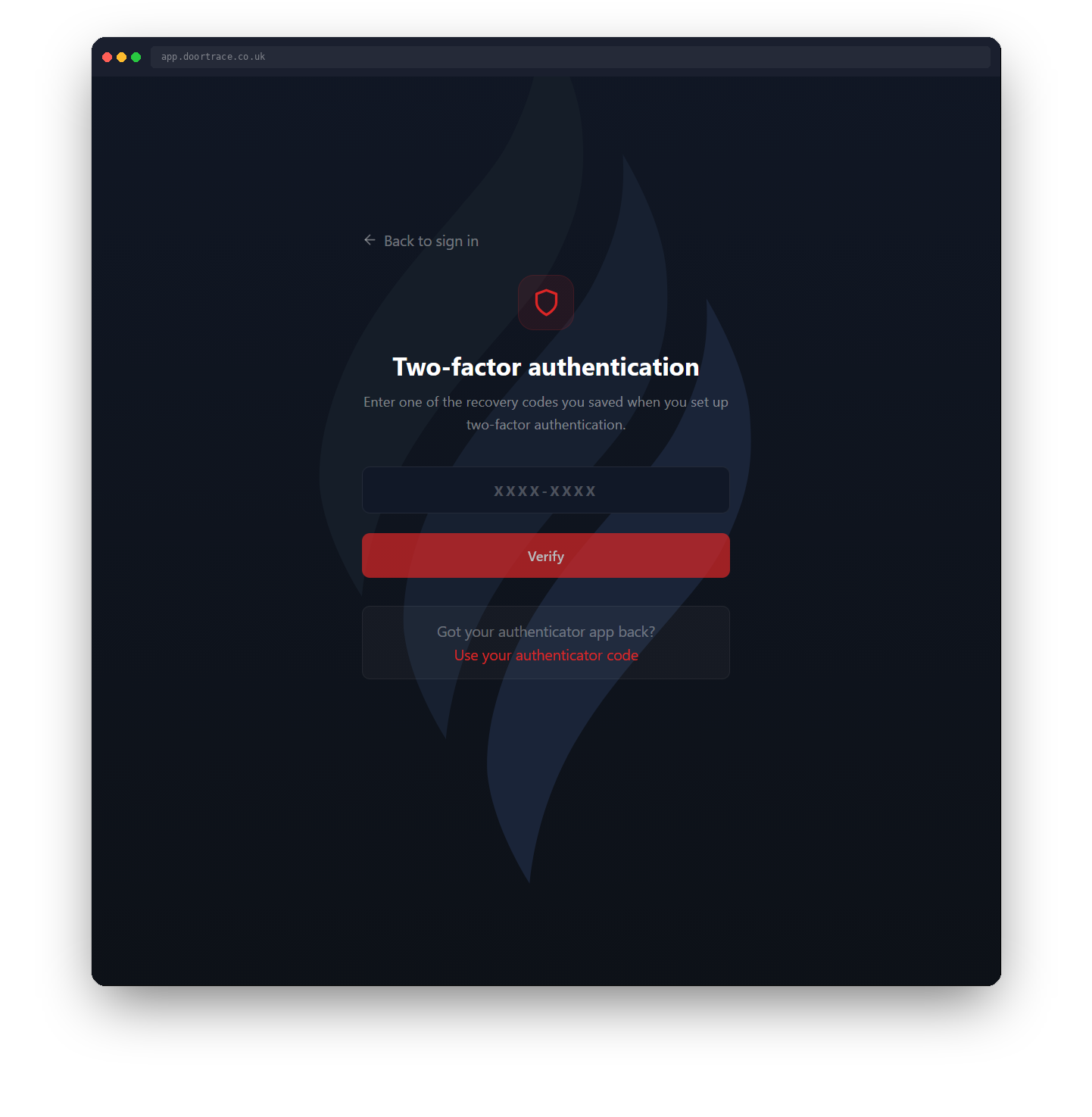 Entering a recovery code