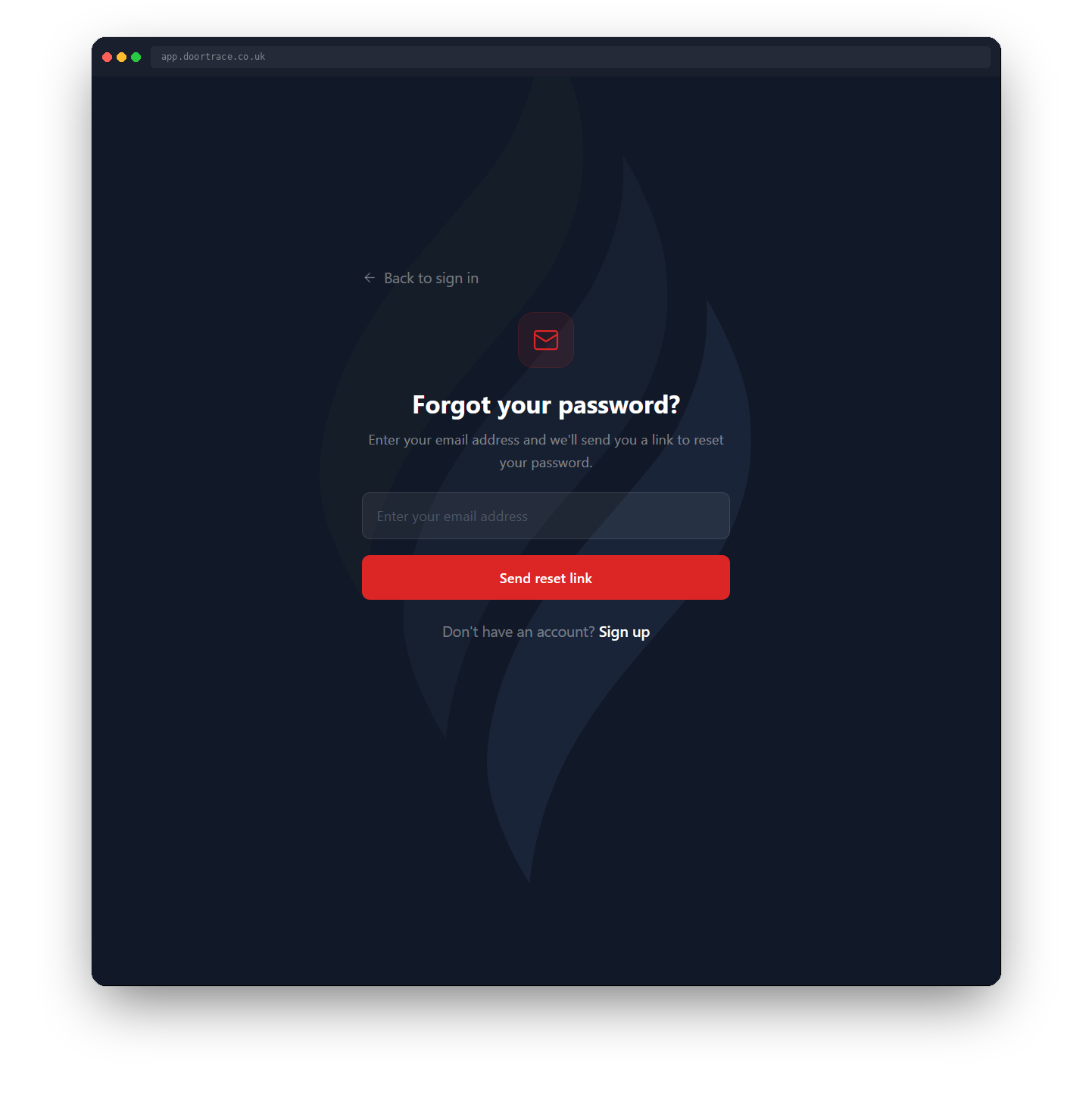 The forgot password screen