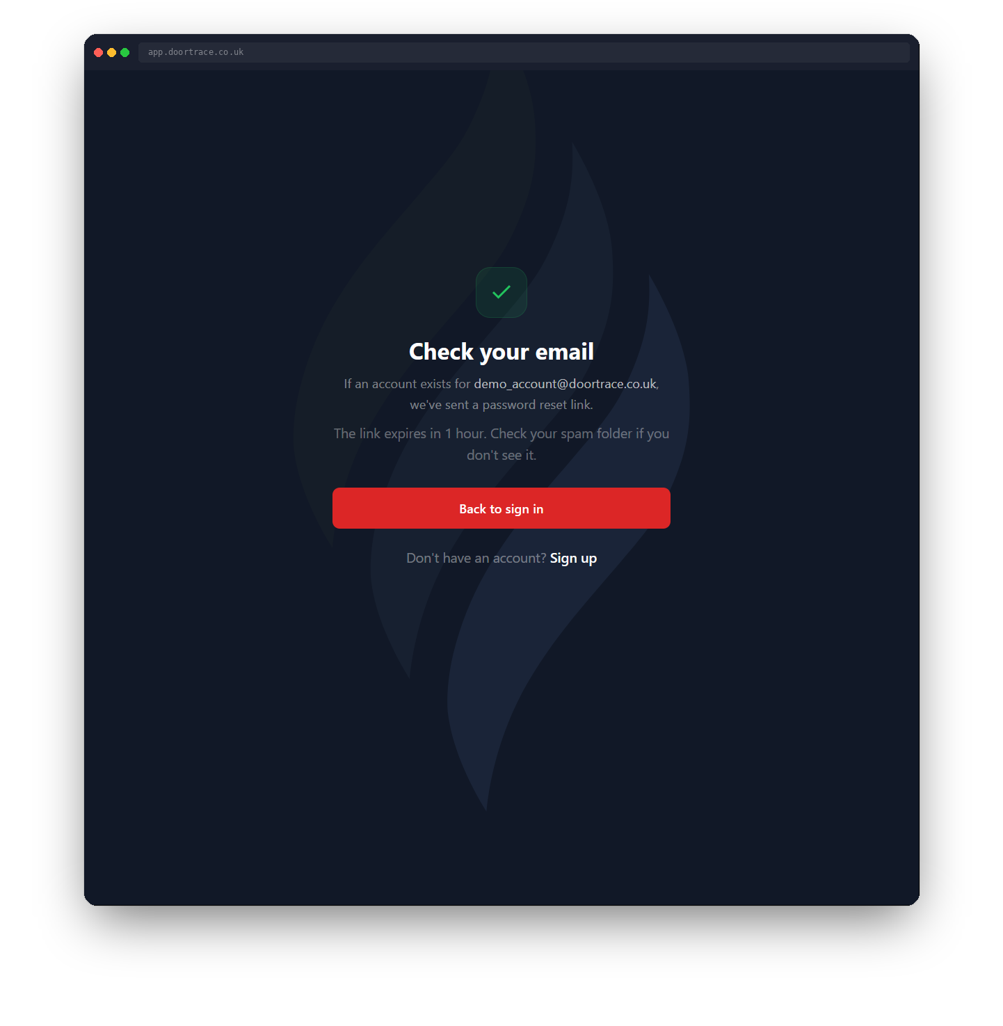 The check your email confirmation